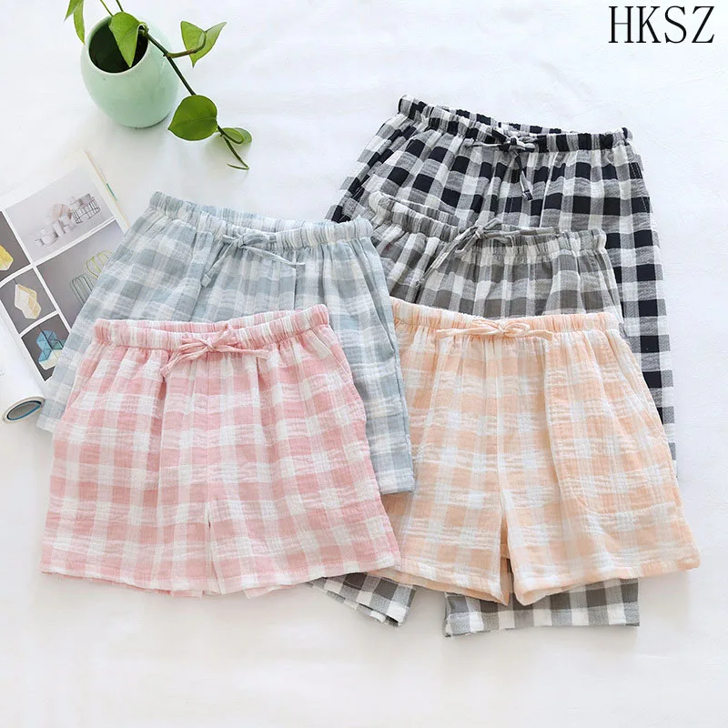 

Couple Matching Pajamas Pants Summer Thin Loose Plaid Cotton Pants Women New Fashion Comfortable Men's Home Sleep Bottoms Pants