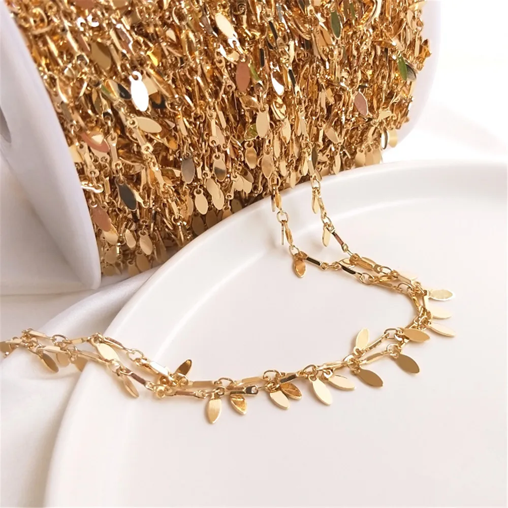 

14K Gold Filled Plated Handmade chain hanging water drop leaf piece loose chain DIY hand anklet bracelet hanging tassel chain