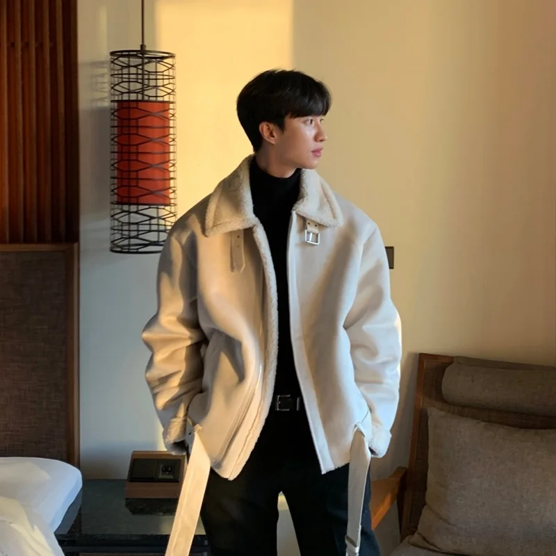 2022 Winter Thickened Suede Jacket Men Warm Fashion Casual Thick Lamb Wool Jacket Korean Loose Short Coat Mens Clothes M-XL