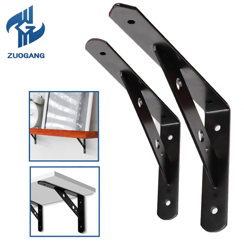 

2pcs 6-10" Black Iron L-Shaped Braces Wall Shelf Bracket Holder Triangular Corner Brace Baking Wall Mounted Self Support Frame