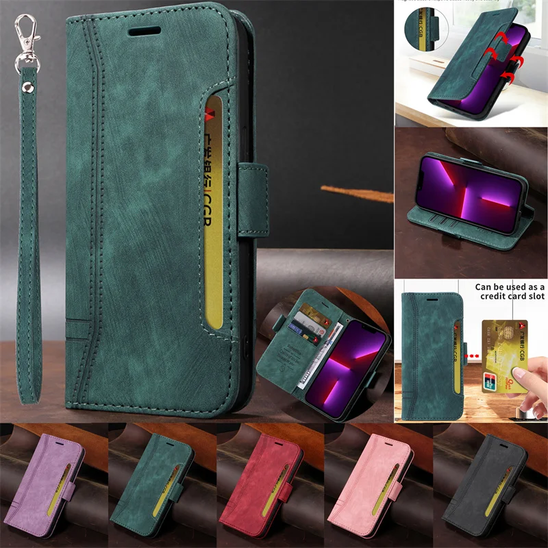 

Luxury Magnetic Buckle Suction Leather Etui For Samsung Galaxy A14 A54 A34 A04E A04S Card Slot Lanyard Protect Mobile Phone Case