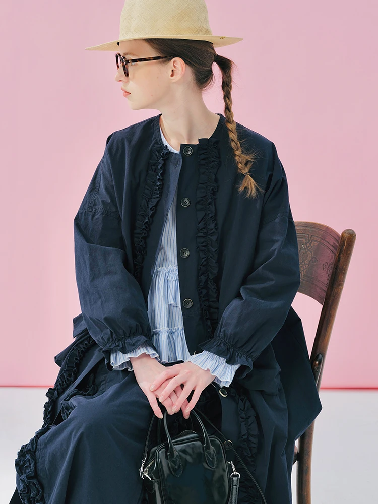 IMAKOKONI оригинальный дизайн кружевной лоскутный синий жакет средней длины с