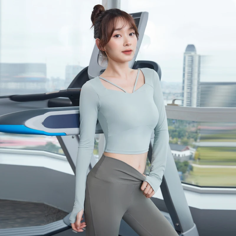 Vansydical Slim Yoga Shirts Women Nylon Blouses Long Sleeve Crop Tops Fitness Running Workout Sport Female Gym Sportswear