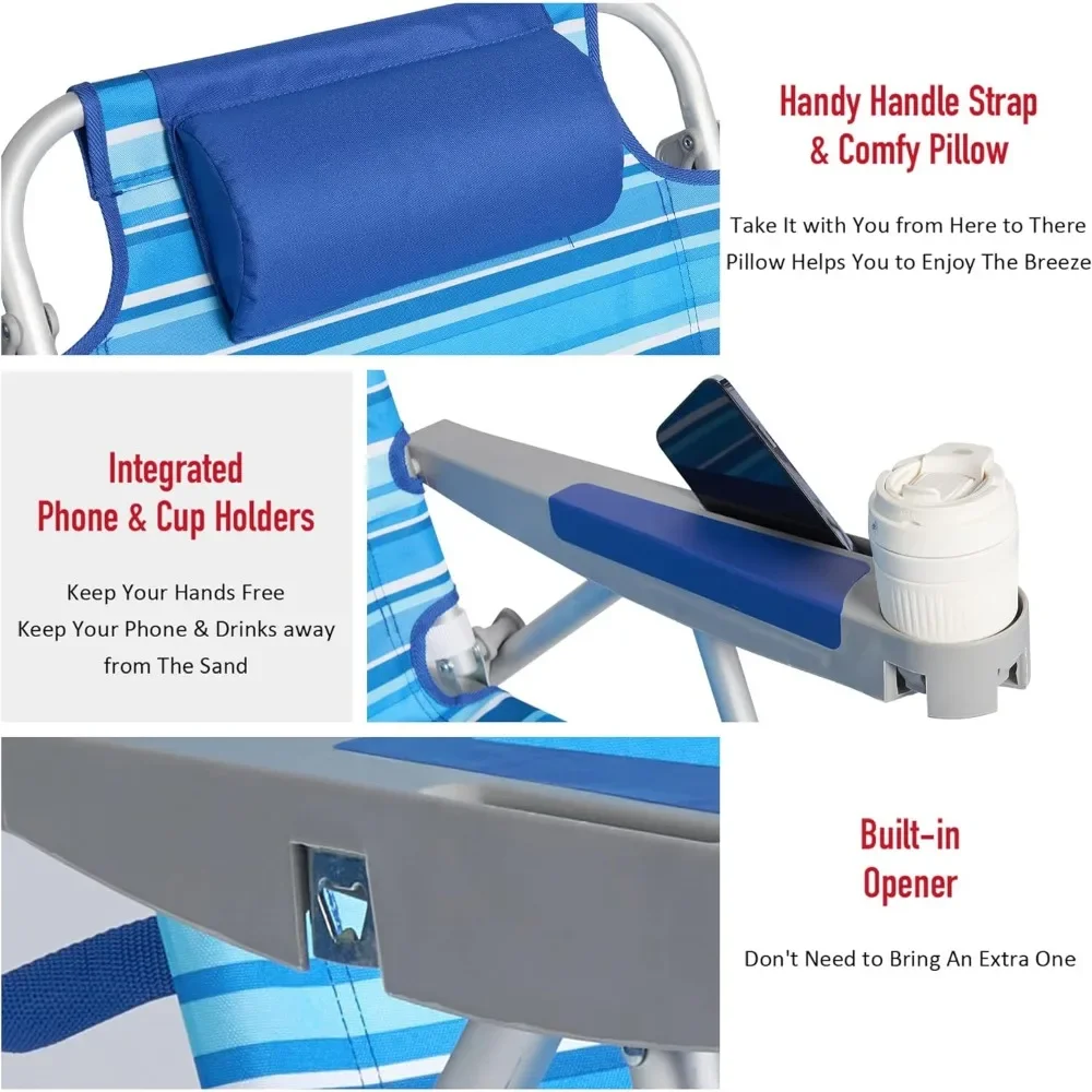 Очень широкий низкий пляжный стул длиной 28 дюймов 2 упаковки 5 позиций раскладной