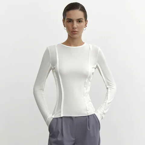 Женская футболка с длинным рукавом, однотонная Повседневная Эластичная облегающая футболка с длинным рукавом, весна-осень-зима 2023