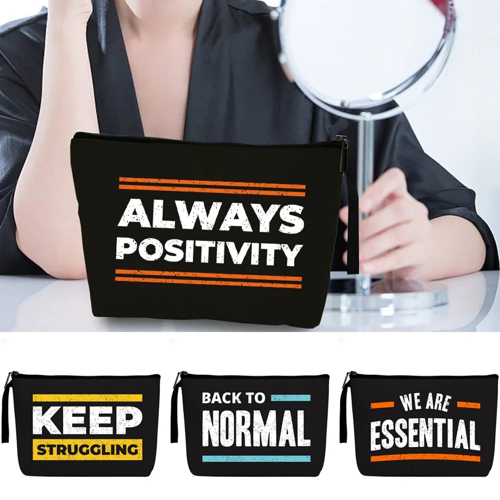 

Cosmetic Bags Women's Large Capacity Outdoor Travel Storage Makeup Cases Environmental Friendly Zipper Beauty Pouch Phrase Print