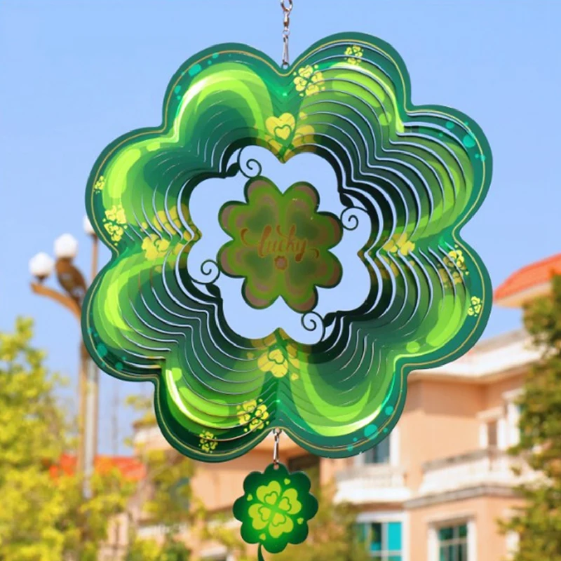 1 шт. Lucky Four Leaf Clover колокольчики 3D вращающиеся садовые подвесные украшения уличный