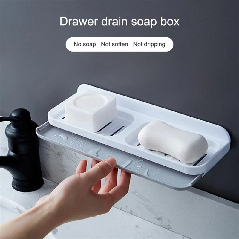 

Creative Bathroom Double-layer Soap Drain Rack Free Punch Household Wall-mounted Soap Rack Plastic Double Drawer Soaps Tray