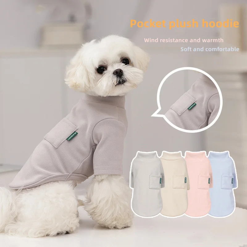 

Pet Solid Color Thickened Warm Hoodie Autumn Winter Pet Clothes Small and Medium-sized Dog Teddy Pug Dog Clothes for Small Dogs