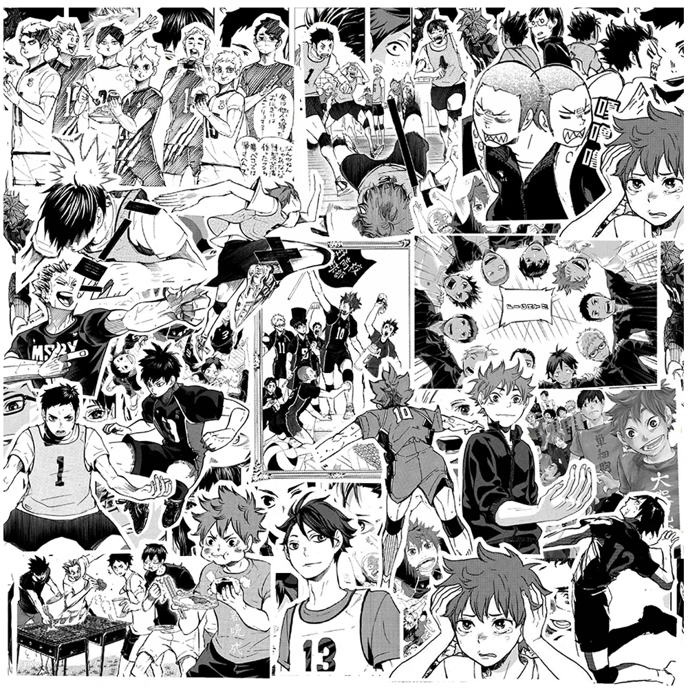 

10/30/68PCS Black White Haikyuu!! Anime Stickers for Kids DIY Laptop Phone Stationery Volleyball Manga Cartoon Sticker Wholesale