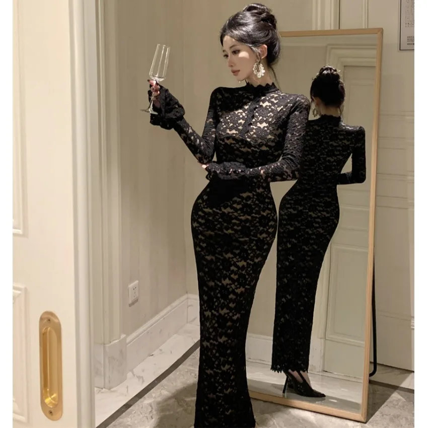 Lady Royal Sister Sle Сексуальное кружевное платье открытое облегающее длинное