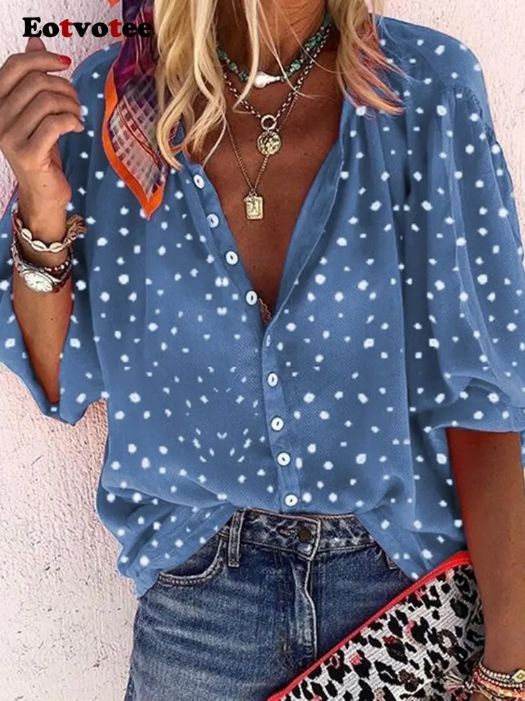 Женская рубашка на пуговицах в горошек пурпурная блузка с длинным рукавом и