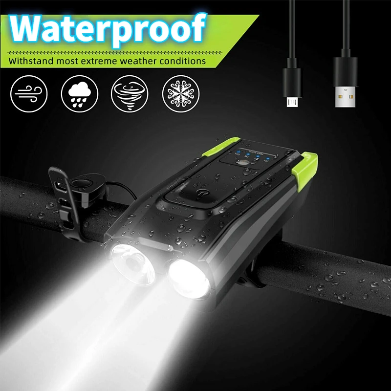 

4000Mah Bicycle Headlight USB Rechargeable Headlight Smart Sensing Bicycle Headlight Set with Horn LED Bicycle Light Torch