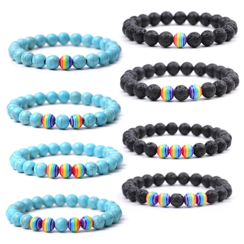 

15pcs Natural 8mm Black Lava Stone kallaite Rainbow Beads Chakra Bracelet Bangles Bracelets for Women Men Yoga Jewelry