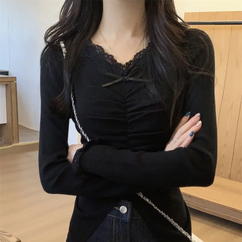 Французский кружевной плиссированный бант с v-образным вырезом и длинными