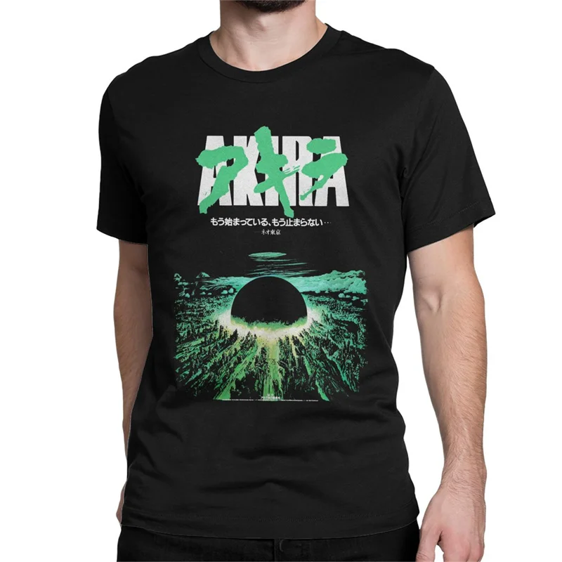 

Akira Green Japanese City Explosion Harajuku Casual 100% Cotton Tee Shirt Short Sleeve T Shirts Hip Hop Round Collar T shirt