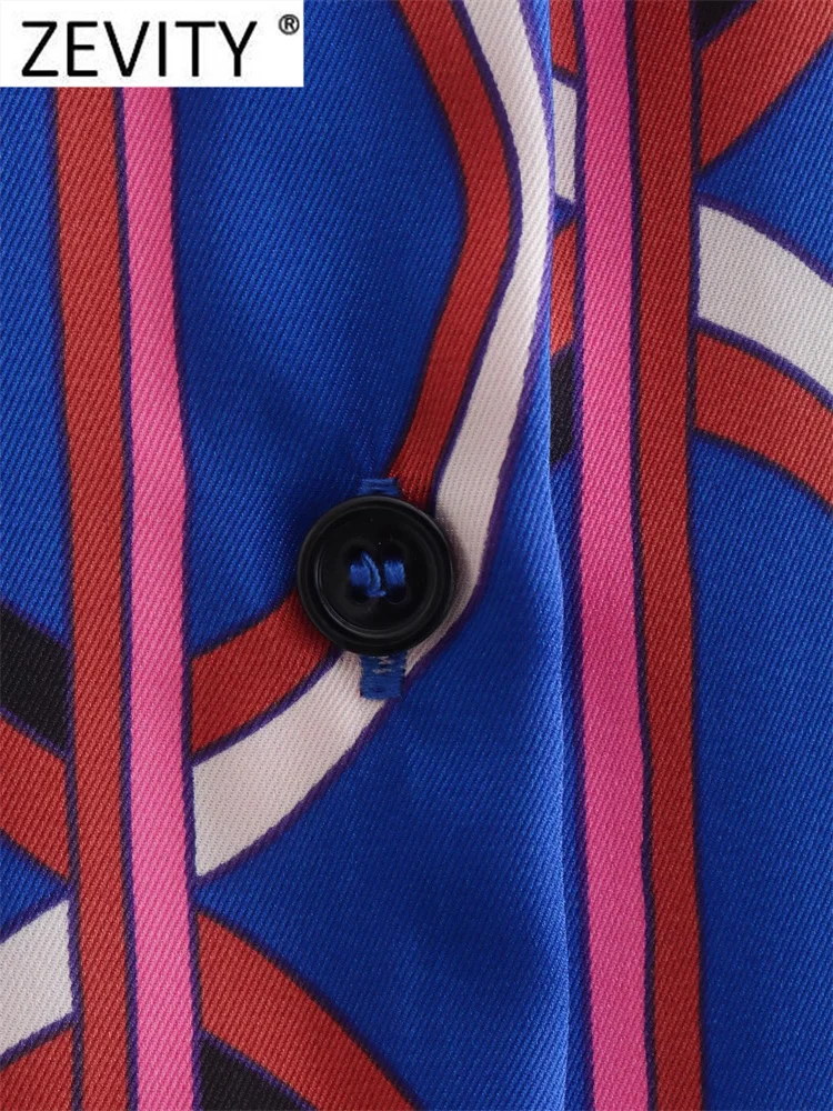 Zevity Женская винтажная блузка контрастных цветов с геометрическим принтом