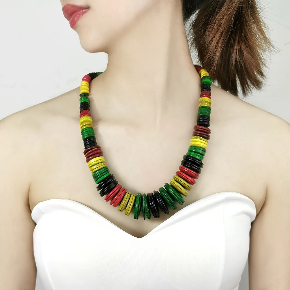 

Handmade Colorful Wood Necklace & Pendant Bohemian Beads Chain Jewelry Party Gifts Wooden Collier For Women Collar Choker UKEN