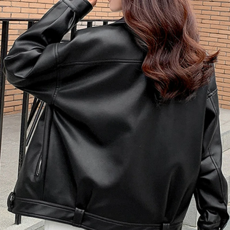 Faux Leather Jacket Women Casual PU Loose Motorcycle Jackets Female Streetwear Oversized Coat Korean Chic New Spring