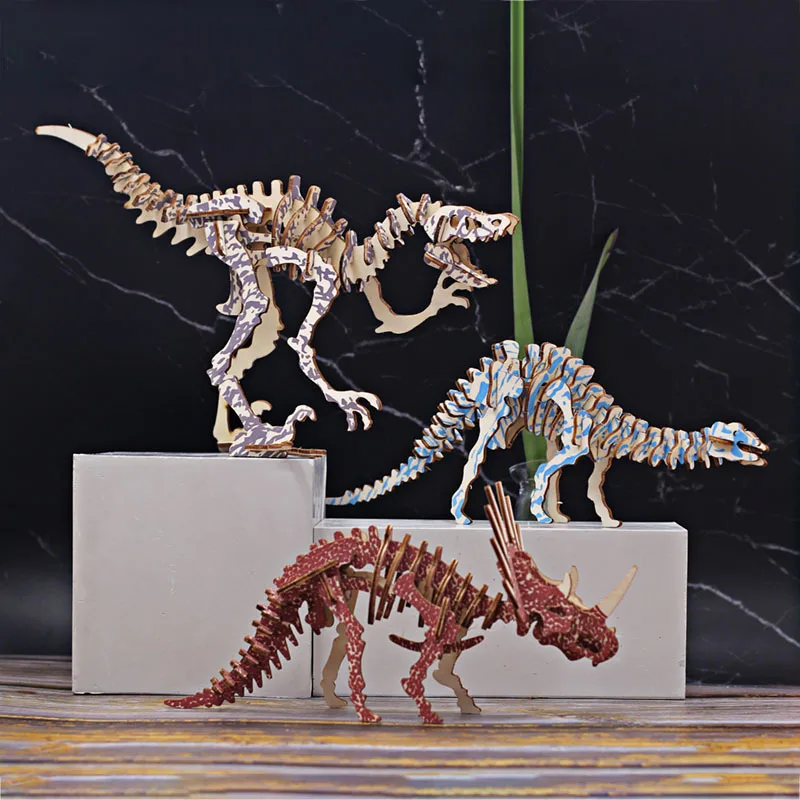

3D wooden jigsaw puzzle for children, animal puzzle for DIY model, hand-made dinosaur puzzle for intelligence toy