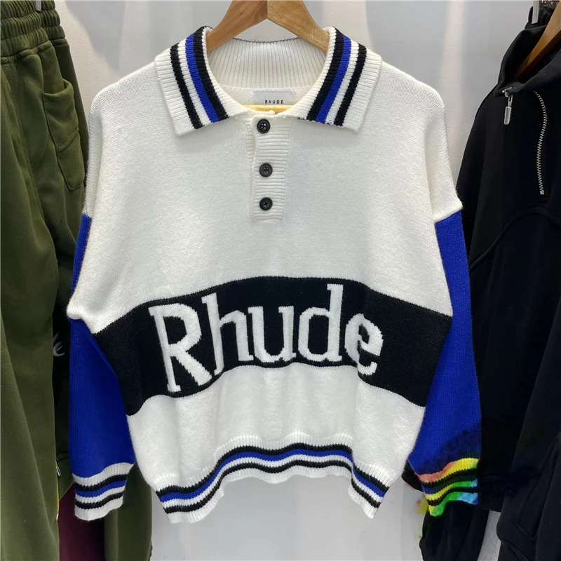 

2023fw Rhude Sweater Men Women Patchwork Knitting Rhude Sweatshirts