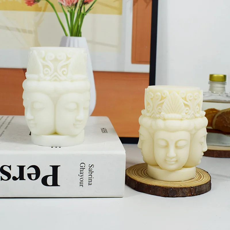 

Three-dimensional Buddha Statue Candle Mold DIY Cake Decoration Four-side Guanyin Aromatherapy Gypsum Resin Cement Silicone Mold