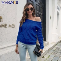 sexy off the shoulder twist knit sweater women pullovers 2022 new waist long sleeve sweater womens clothing jumpers tops