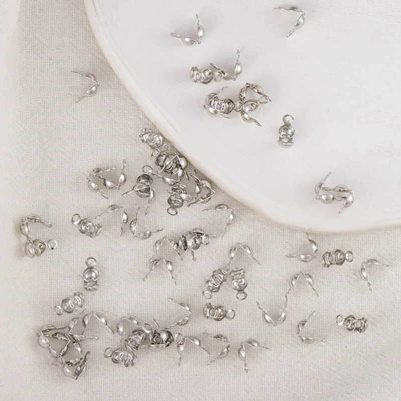 60PCS Calotte End Crimps Bead Tips Clamshell Cap Brass Connector Clasps Covers Closed Loops Necklace Braclet Jewellery Making