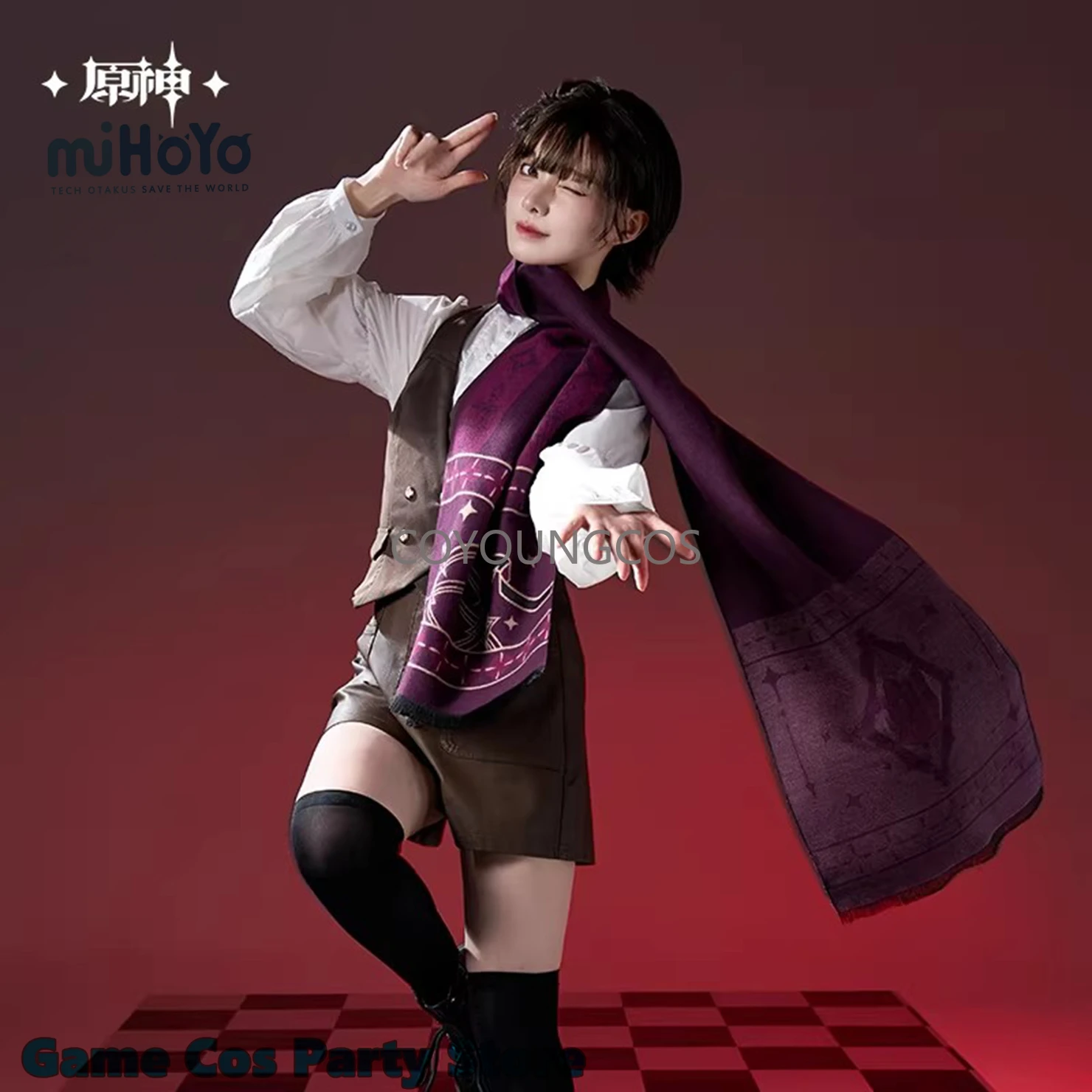 Фото Оригинальный шарф Genshin Impact Lyney Lynette для сохранения тепла, серия Magic Show, 190 см, с рисунком кошки, аксессуар для косплея, коллекционный подарок №4