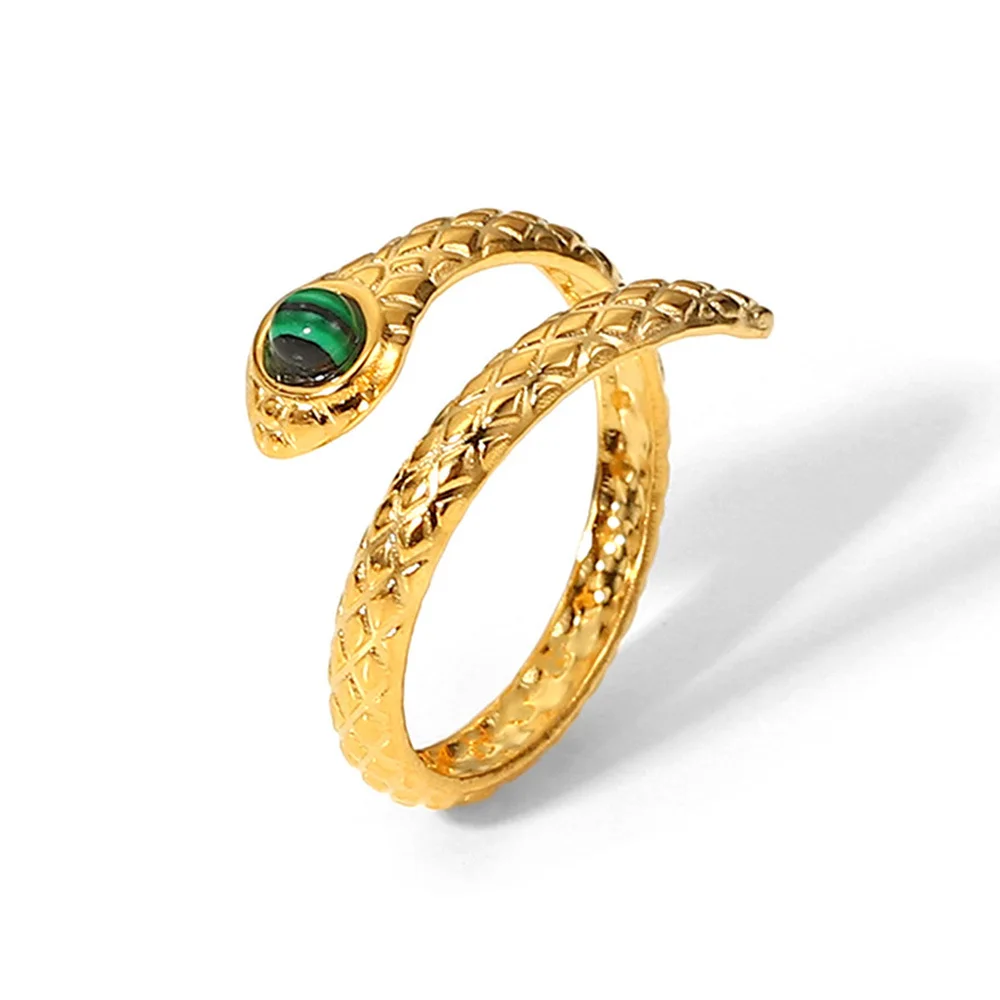 

Snake Ring for Women, Resizable Adjustable Animal Finger Band, Classic Fashion Snake with Green Stone Eye, Vintage Jewelry