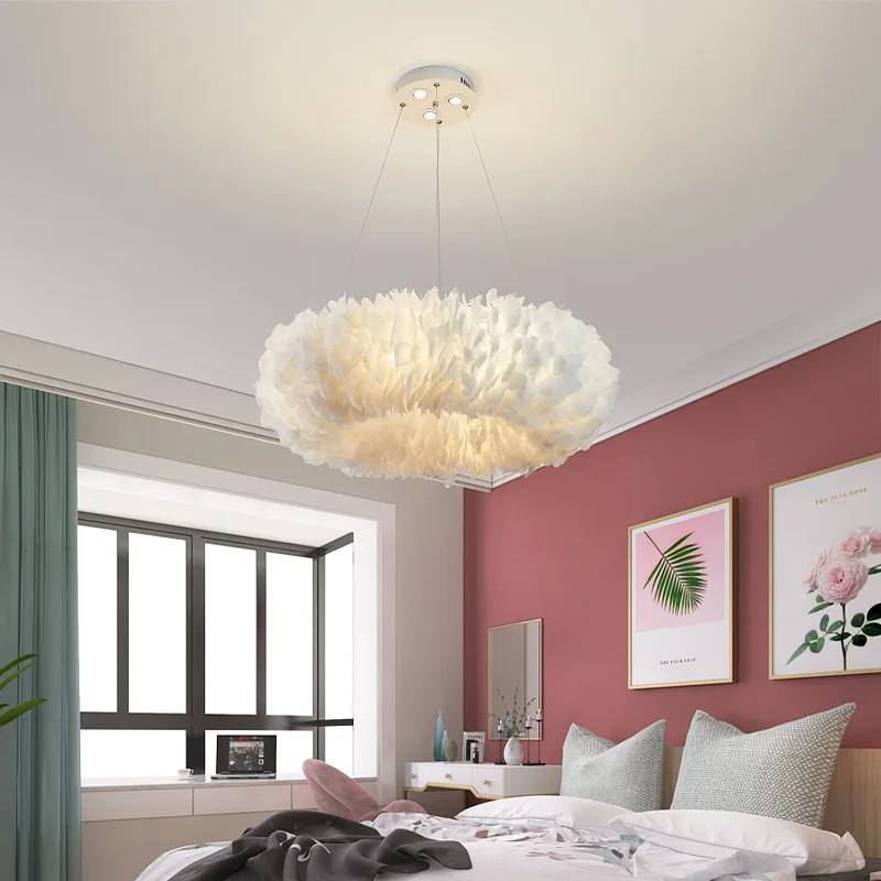 Nordic Master Bedroom Chandeliers Simple Modern Led Romantic Warm Living Room Light Ins Creative Feather Ceiling Decoration Lamp