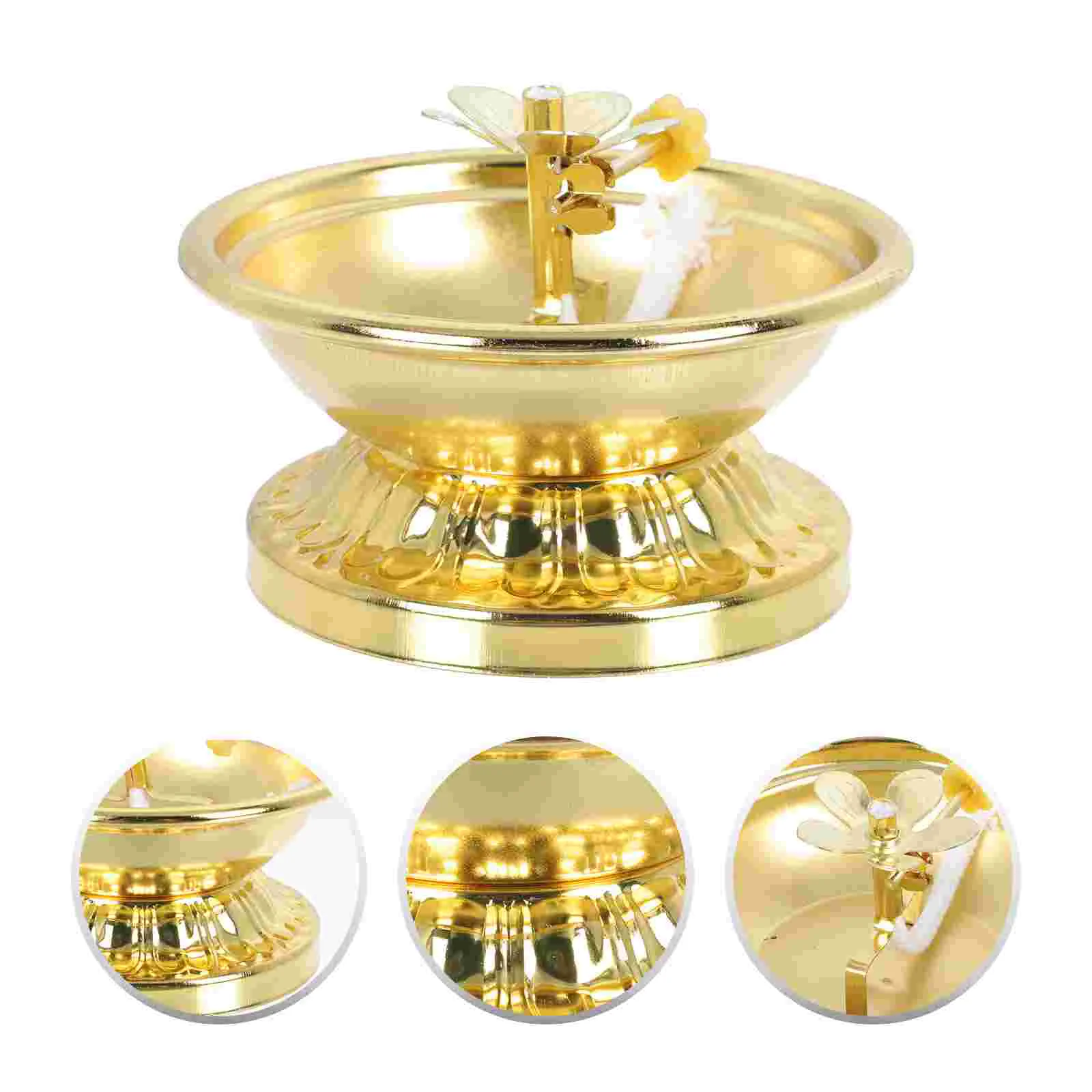 

Holder Tealight Stand Burner Lamp Vintage Stick Bronze Temple Candlestick Metal Ghee Butter Bowl Treasure Craft Base Ornaments