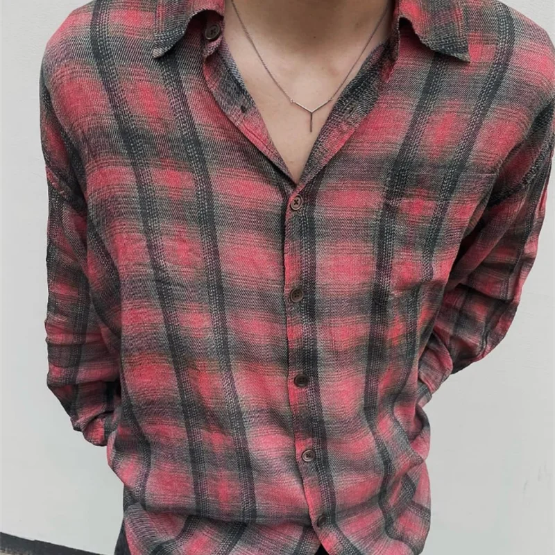 Повседневная Свободная рубашка для мужчин и женщин в шотландскую клетку с