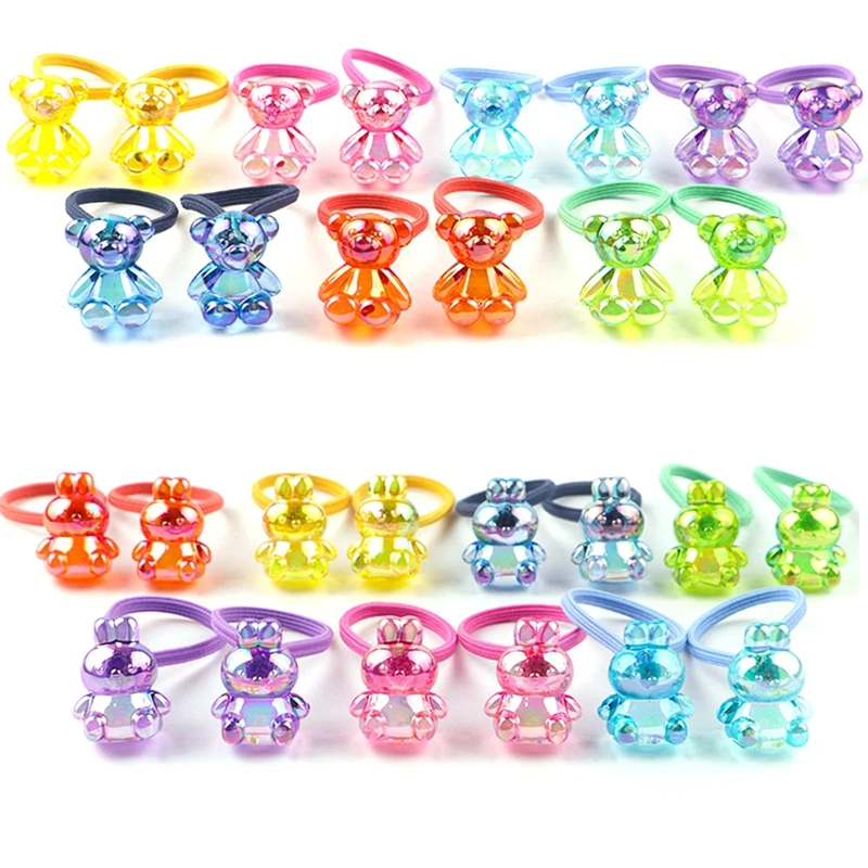 

7/8/10pairs/lot Cute Cartoon Bear Star Heart Kids Elastic Hair Bands Children Hair Ties Girls Hair Accessories Baby Headdress
