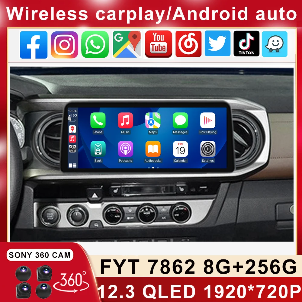12 3 дюймовый 1920*720 QLED для Toyota Tacoma N300 2015 2016 2017 2018 - 2021 Android автомобильный стерео