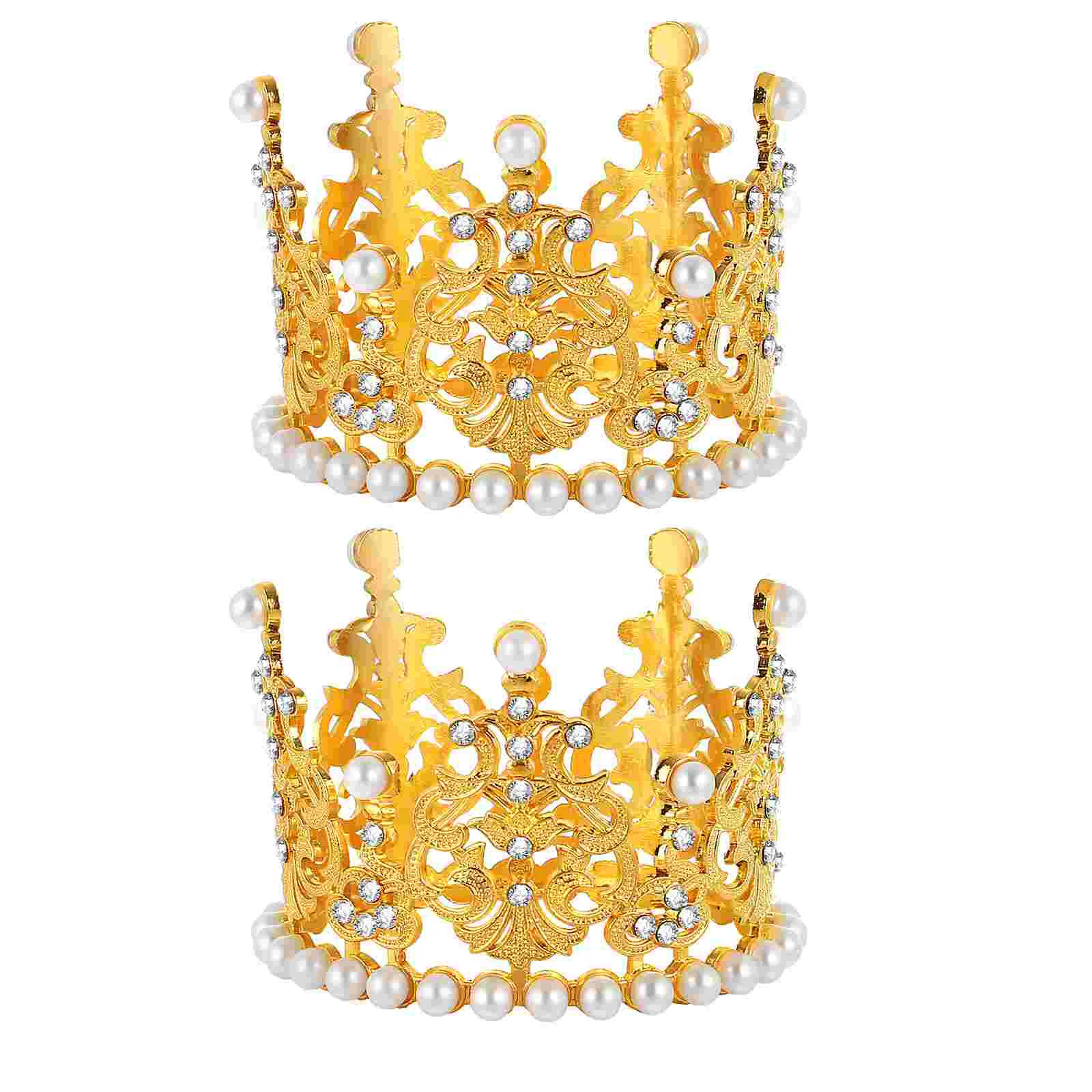 

2 Pcs Birthday Crowns Tiara Mini Flower Arrangements Cake Decorating Ornaments Diamond Baby Princess Wedding Gold