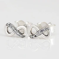 authentic 925 sterling silver sparkling infinite love heart with crystal stud earrings for women wedding gift pandora jewelry