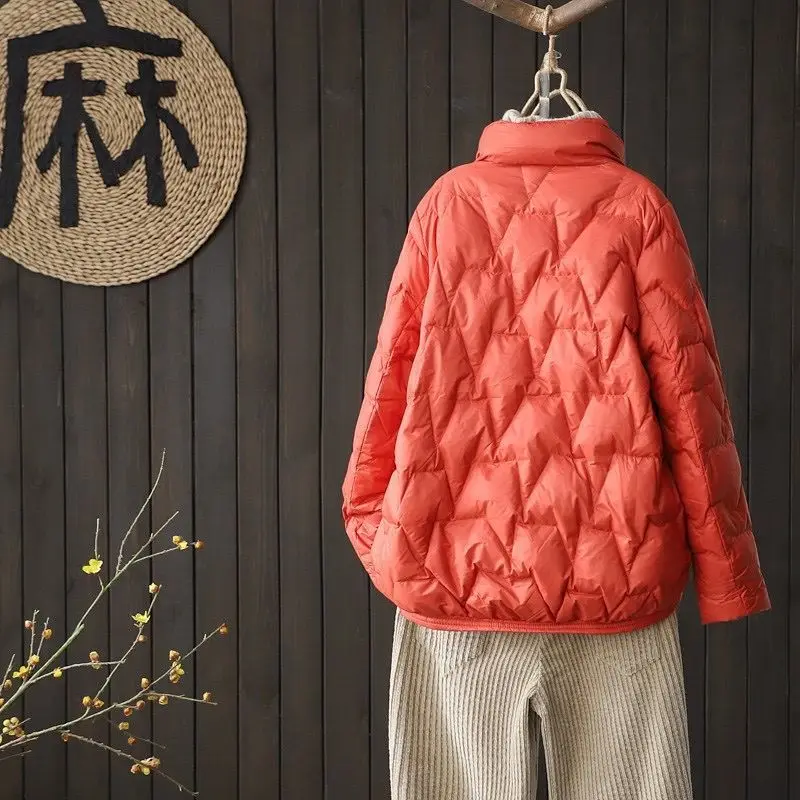 Women's 2023 New Winter Korean Style Solid Loose White Duck Down Coats Fashion Vintage Casual Female Long Sleeve Jackets C58