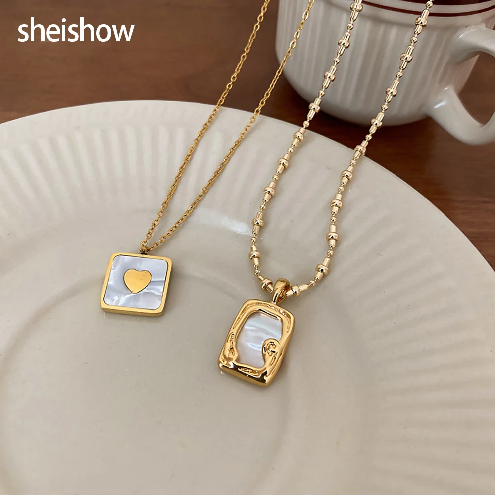 

sheishow Simple Heart Metal Acrylic Design Geometric Square Pendant Trendy Jewelry Copper Chain Fashion Necklace For Women Gifts