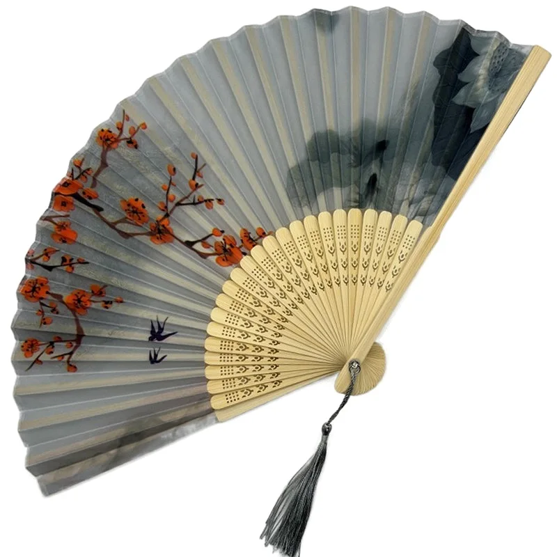 

1PC Elegent Bamboo Folding Fan Shank Classical Chinese Japanese Vintage Decoration Female Crafts Tassel Fans