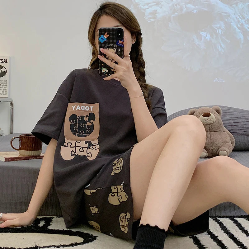 Big Size Pajamas Set for Women Summer Short-sleeved Shorts Two Piece Sleepwear Summer Plus Size Loungewear Cotton Nightwear New