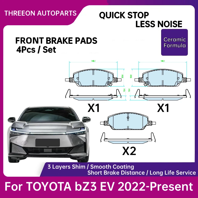 Фото Передние тормозные колодки THREEON для TOYOTA bZ3 2022-подарок EA10 для BYD KING 2023- , Dolphin 2021- №1