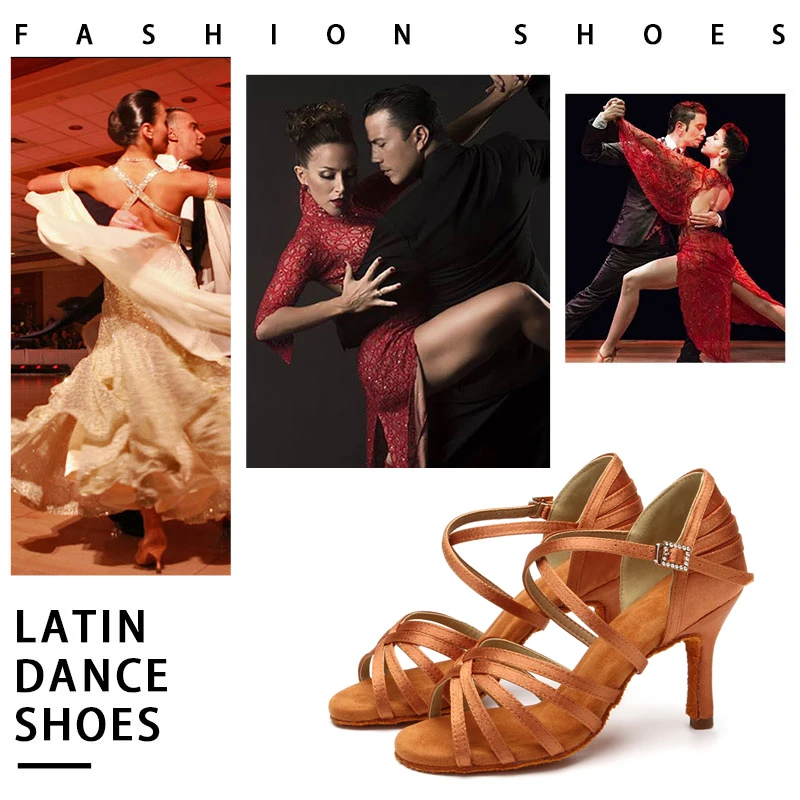 SWDZM Women Latin Dance Shoes High-heeled Dance Shoes Girls Tango Salsa Dancing Shoes Ladies Soft Bottom Ballroom Sandals7/8.5cm
