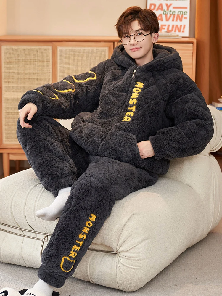 Японские пижамы из кораллового флиса GP мужские зимние трехслойные стеганые