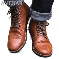 vintage british military pu leather men boots high quality men up lace shoes autumn winter plus size 47 48