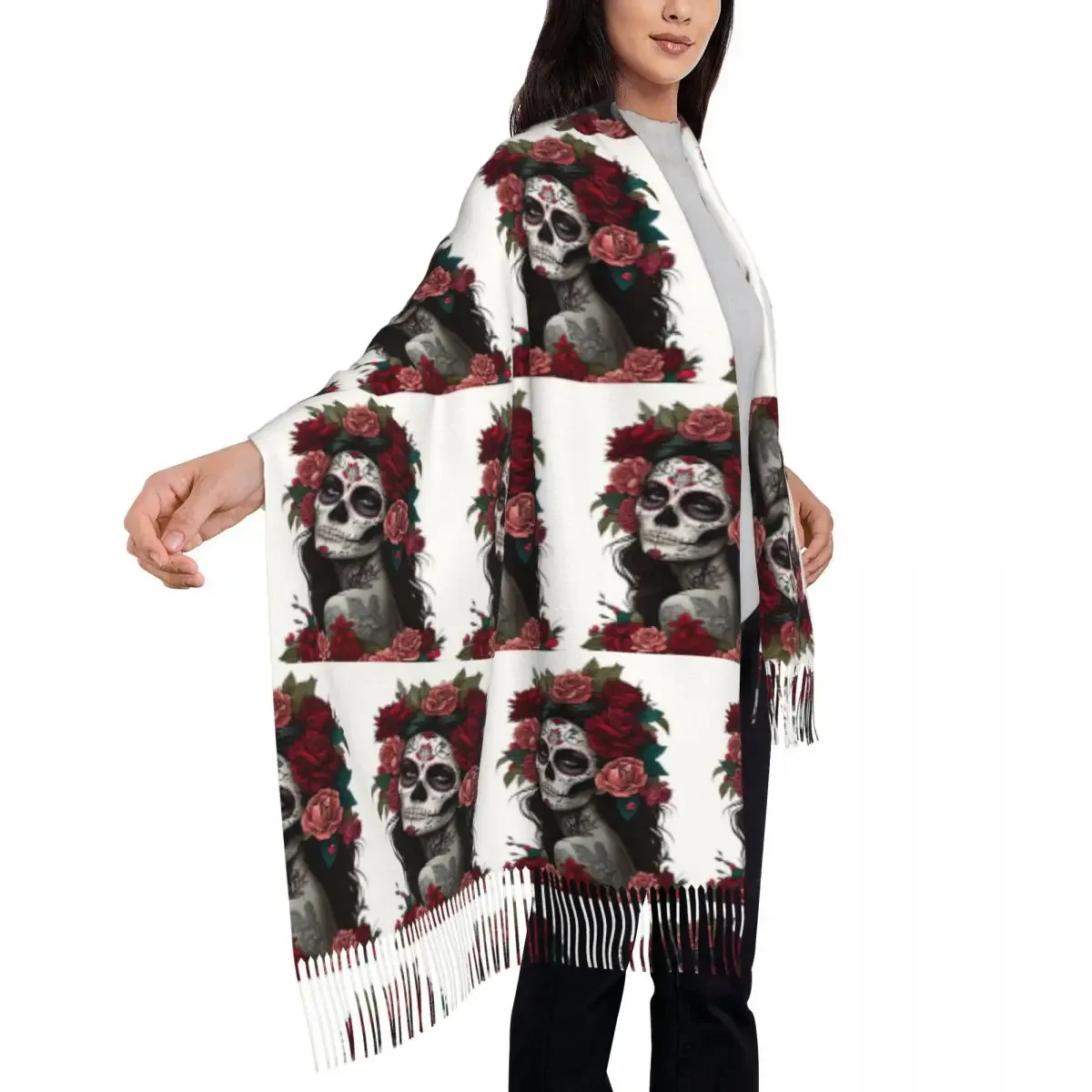 Мексиканский шарф День мертвых девушек шарфы с кисточками для женщин мягкие