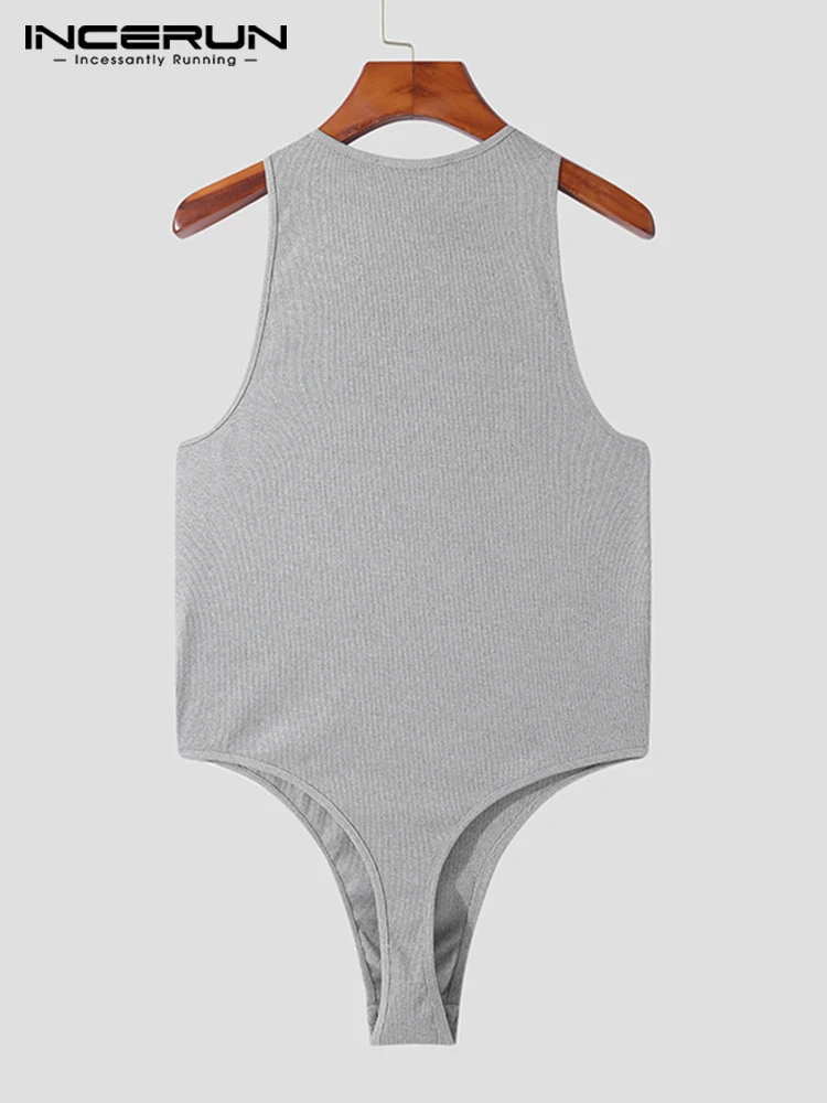 INCERUN Comfortable Homewear New Men's Onesies Cross Fashion Casual Style Male Tie Knit Sleeveless Triangle Bodysuits S-5XL 2021