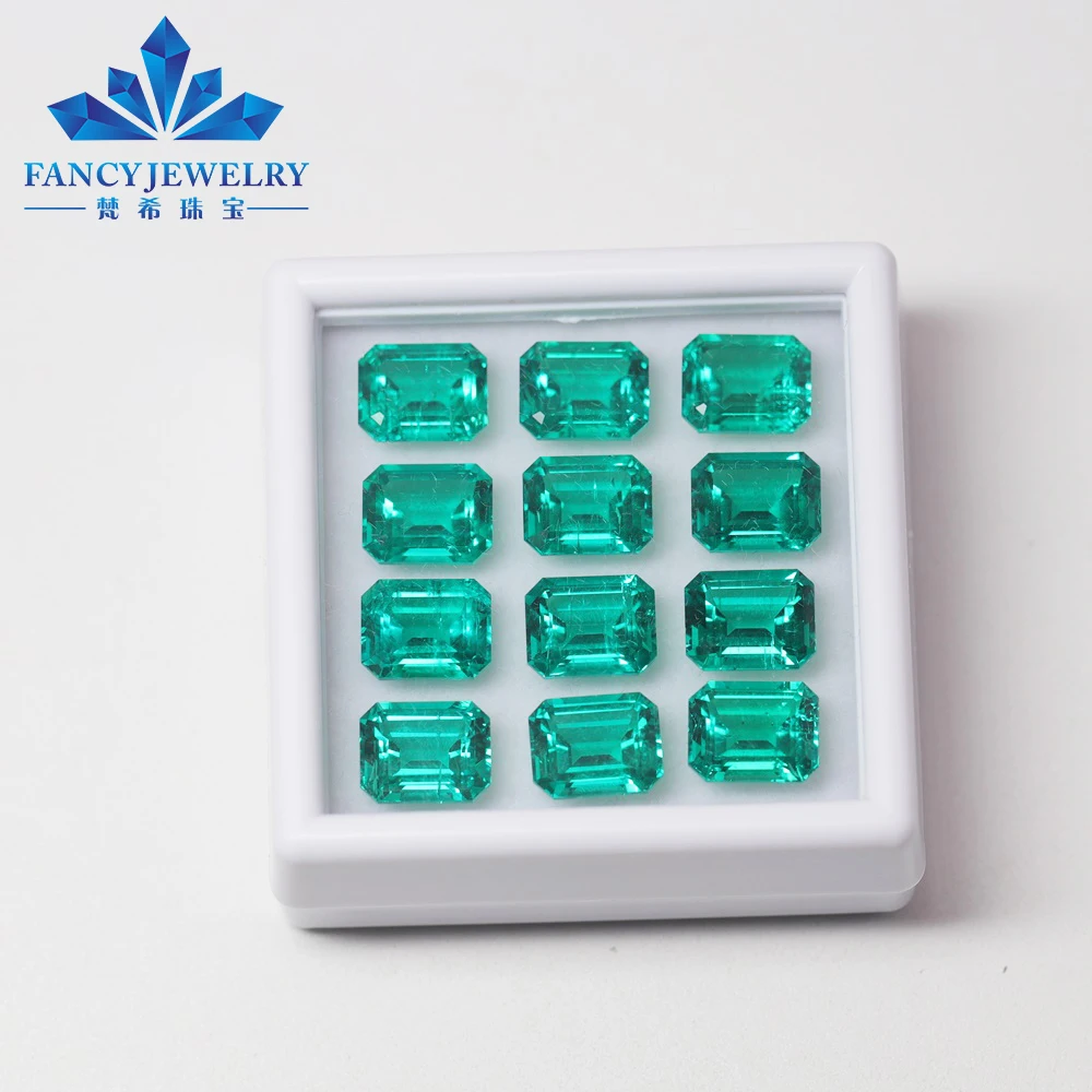 

Fancy Jewelry Factory Stock Mixed Size 6x8mm 8x10mm Emerald Cut Hydrothermal Columbia Lab Created Emeralds