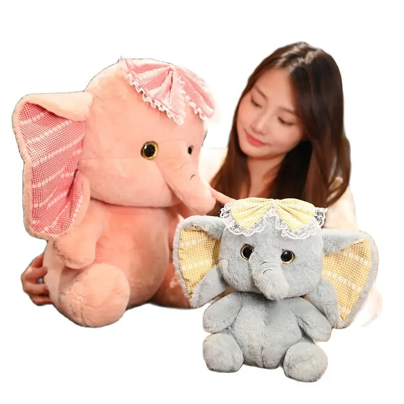 

25-48 Cm Bow Elephant Doll Animal Plush Toy Cute Kawaii Sofa Bedside Cushion Soft Comfortable Birthday Gift For Friends Children