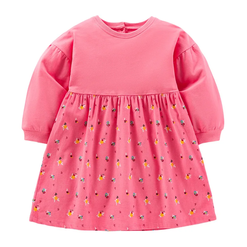 

Little maven 2022 Spring and Autumn Long Sleeves Dress Cotton Soft and Comfort Casual Clothes Solid Color Lovely for Kids 2-7